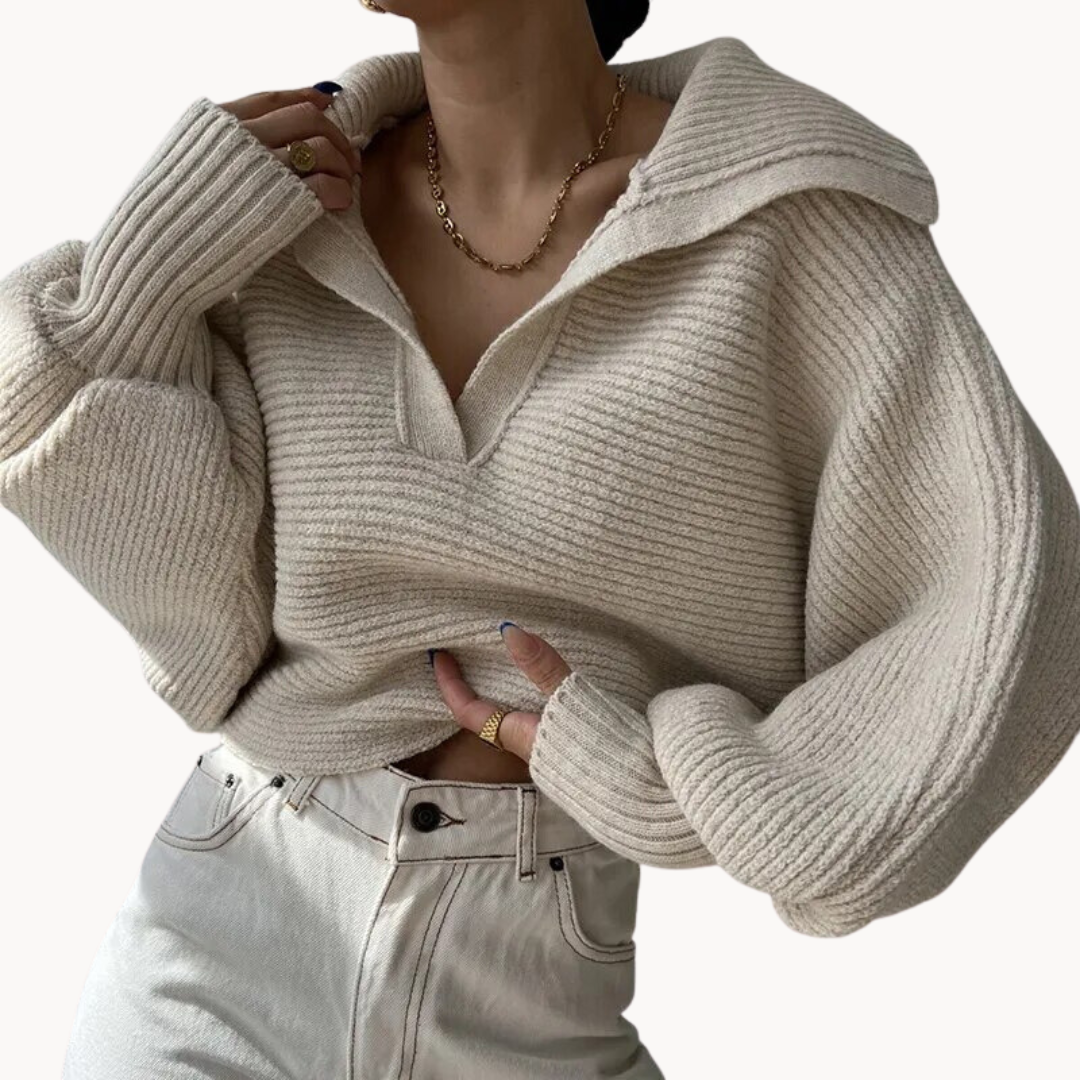 Pullover Damen mit Oversized Schnitt und V-Ausschnitt - J&B - 3 - Jasminaboutique.com