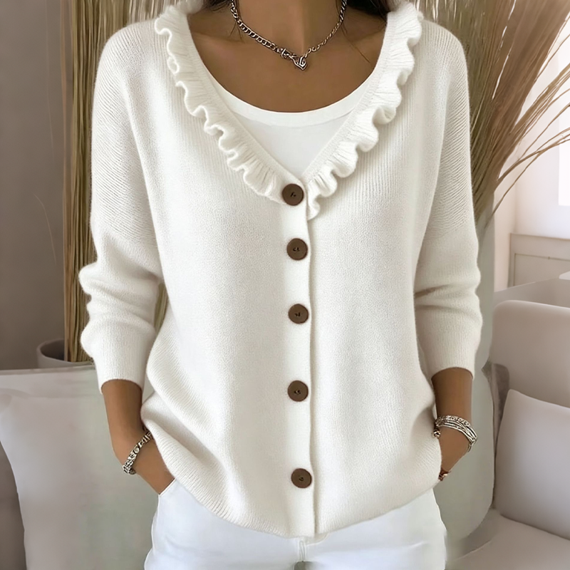 Cardigan Damen mit Rüschensaum und Knopfleiste - J&B - 1 - Jasminaboutique.com