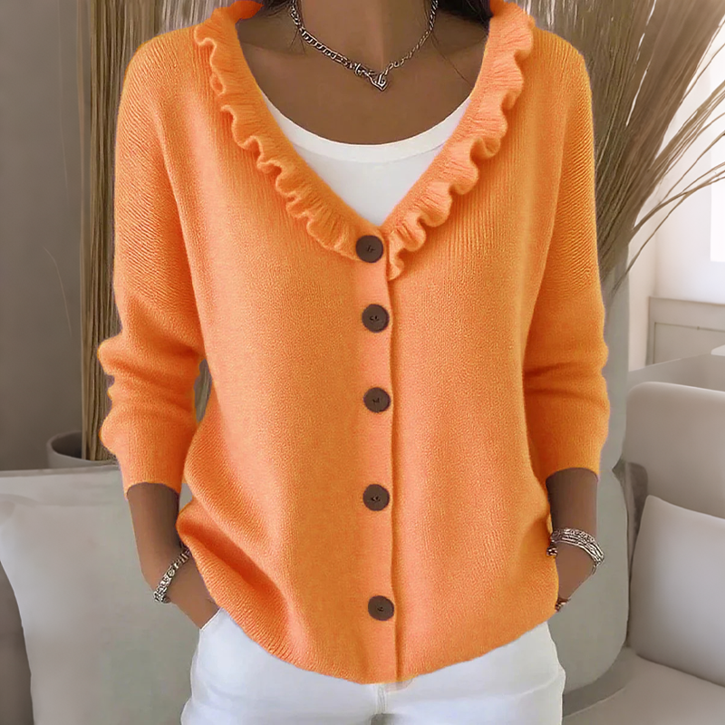 Cardigan Damen mit Rüschensaum und Knopfleiste - J&B - 3 - Jasminaboutique.com