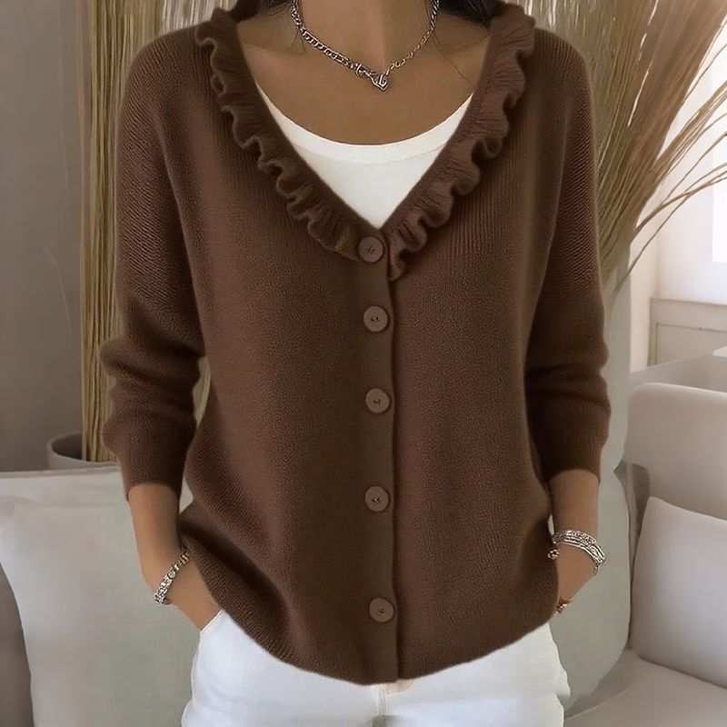 Cardigan Damen mit Rüschensaum und Knopfleiste - J&B - 4 - Jasminaboutique.com