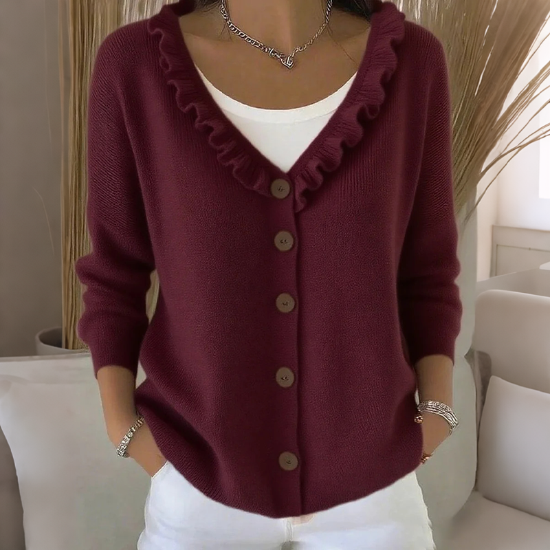Cardigan Damen mit Rüschensaum und Knopfleiste - J&B - 8 - Jasminaboutique.com