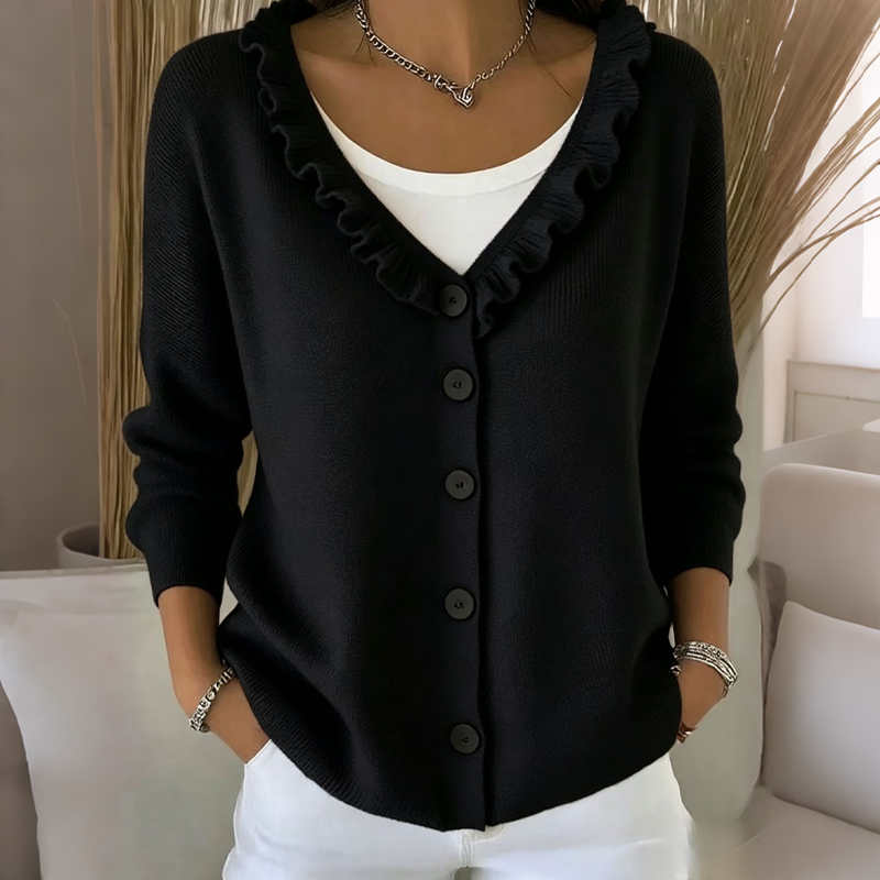 Cardigan Damen mit Rüschensaum und Knopfleiste - J&B - 9 - Jasminaboutique.com