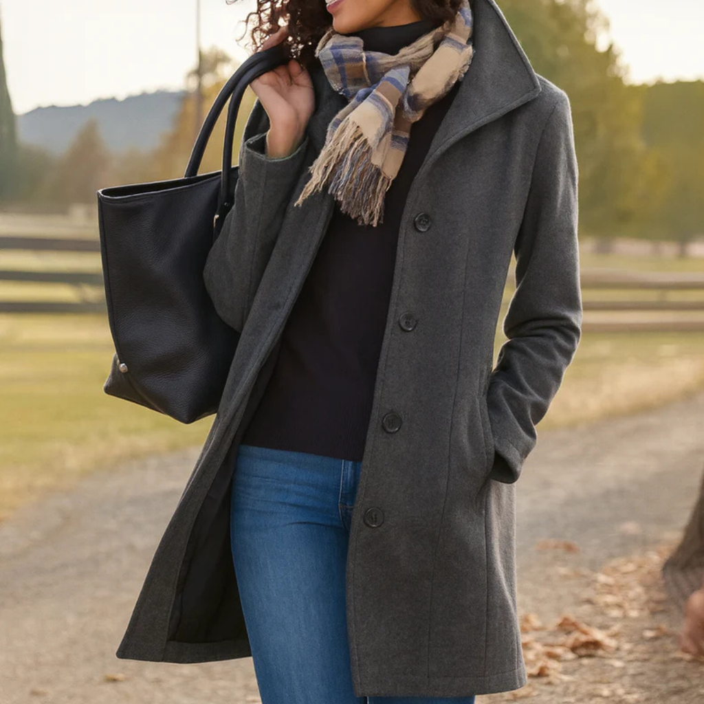 Mantel Damen mit klassischem Schnitt und Knopfverschluss - J&B - 2 - Jasminaboutique.com