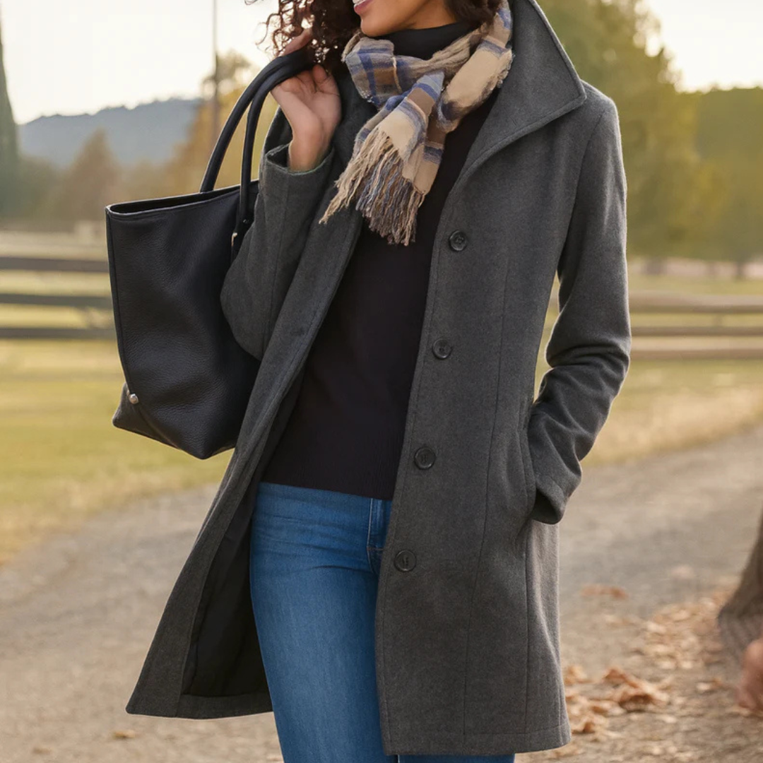 Mantel Damen mit klassischem Schnitt und Knopfverschluss - J&B - 2 - Jasminaboutique.com