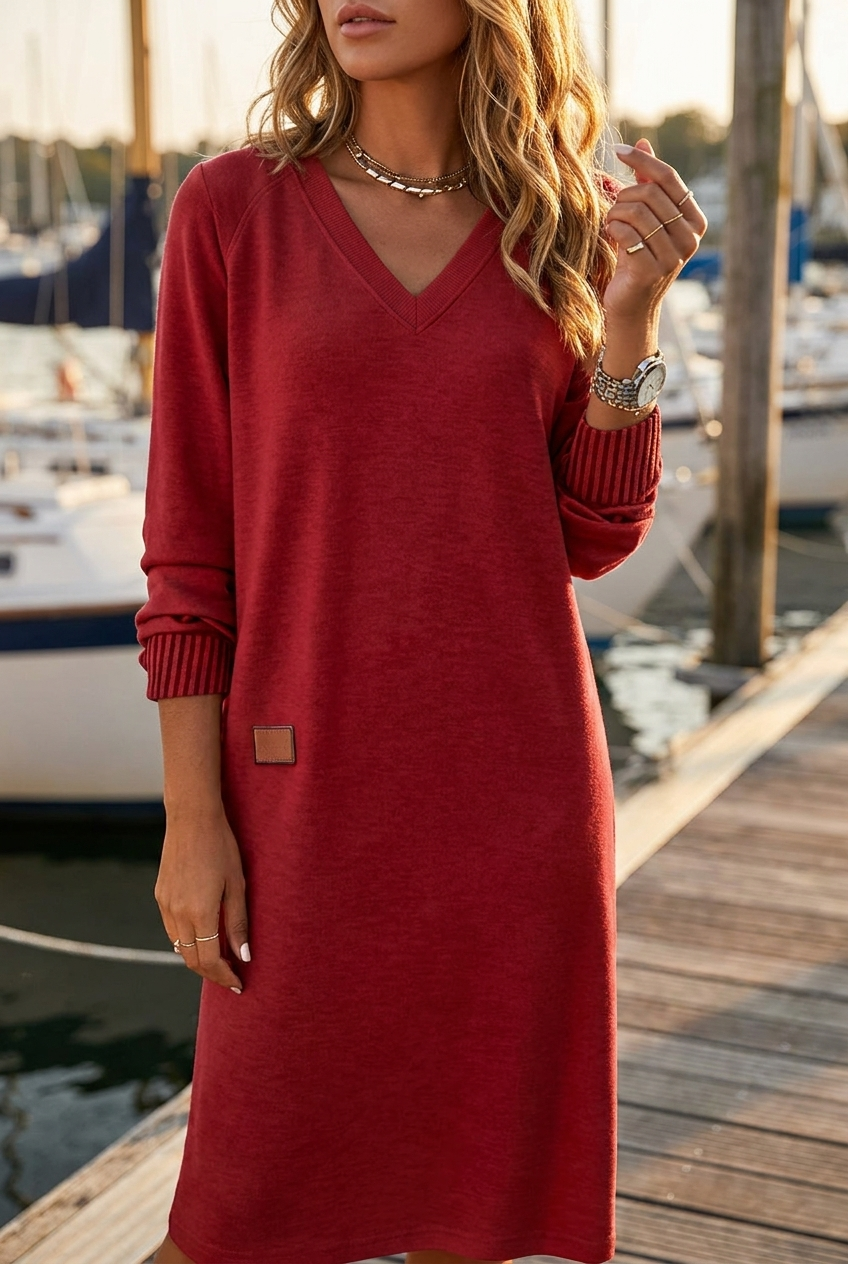Kleid Damen mit V-Ausschnitt und lässiger Passform - J&B - 3 - Jasminaboutique.com