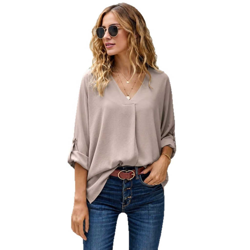 Bluse Damen mit V-Ausschnitt und lässigem Schnitt - J&B - 1 - Jasminaboutique.com