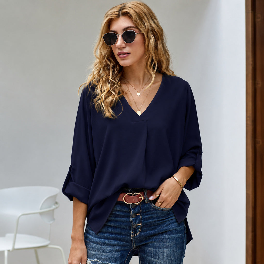 Bluse Damen mit V-Ausschnitt und lässigem Schnitt - J&B - 5 - Jasminaboutique.com