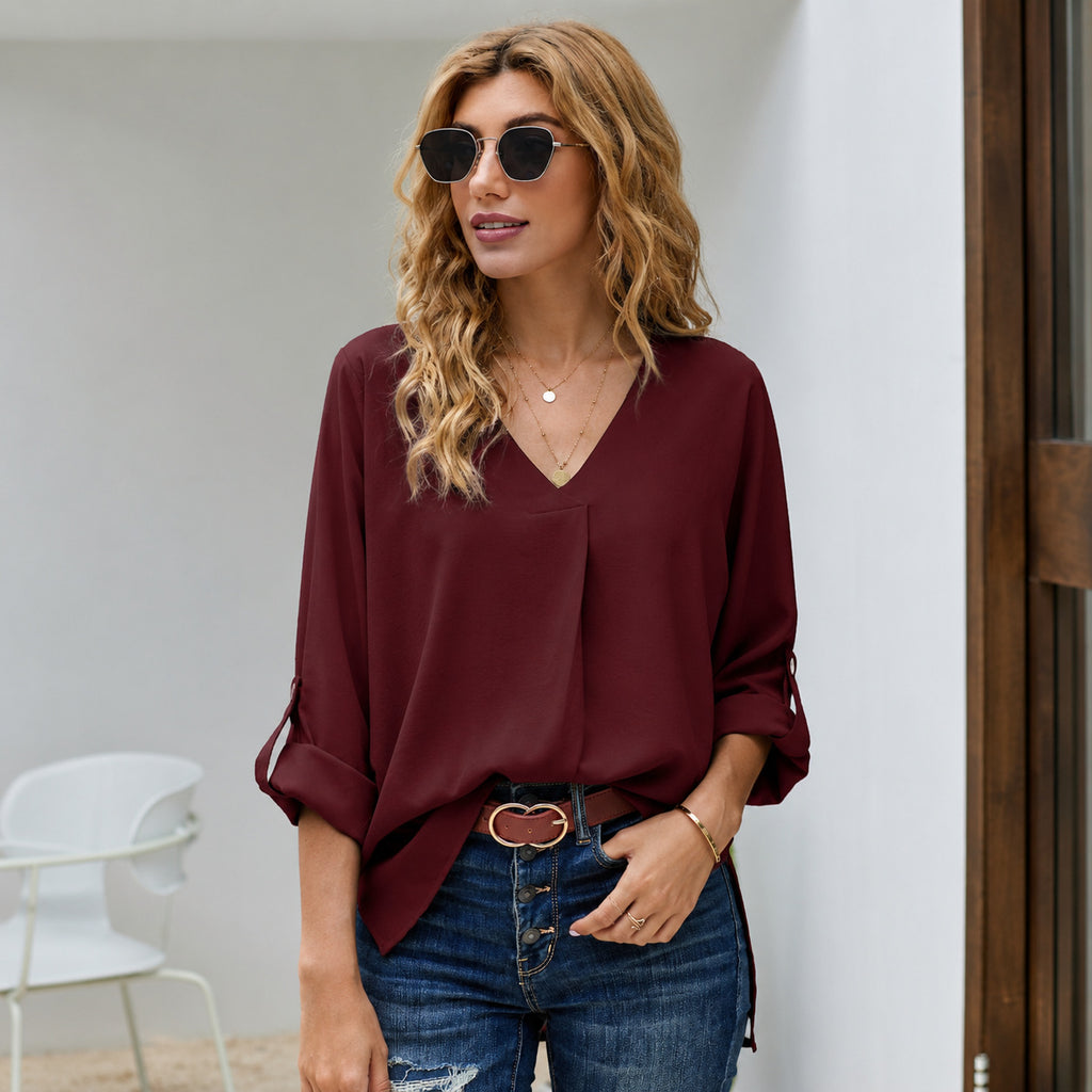 Bluse Damen mit V-Ausschnitt und lässigem Schnitt - J&B - 7 - Jasminaboutique.com