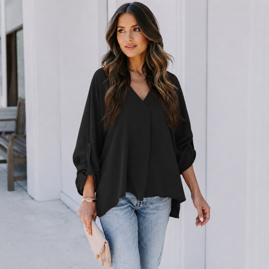Bluse Damen mit V-Ausschnitt und lässigem Schnitt - J&B - 9 - Jasminaboutique.com