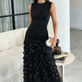 Elegantes Damen Kleid mit gerafftem Oberteil und fließendem Rock - J&B - 2 - Jasminaboutique.com
