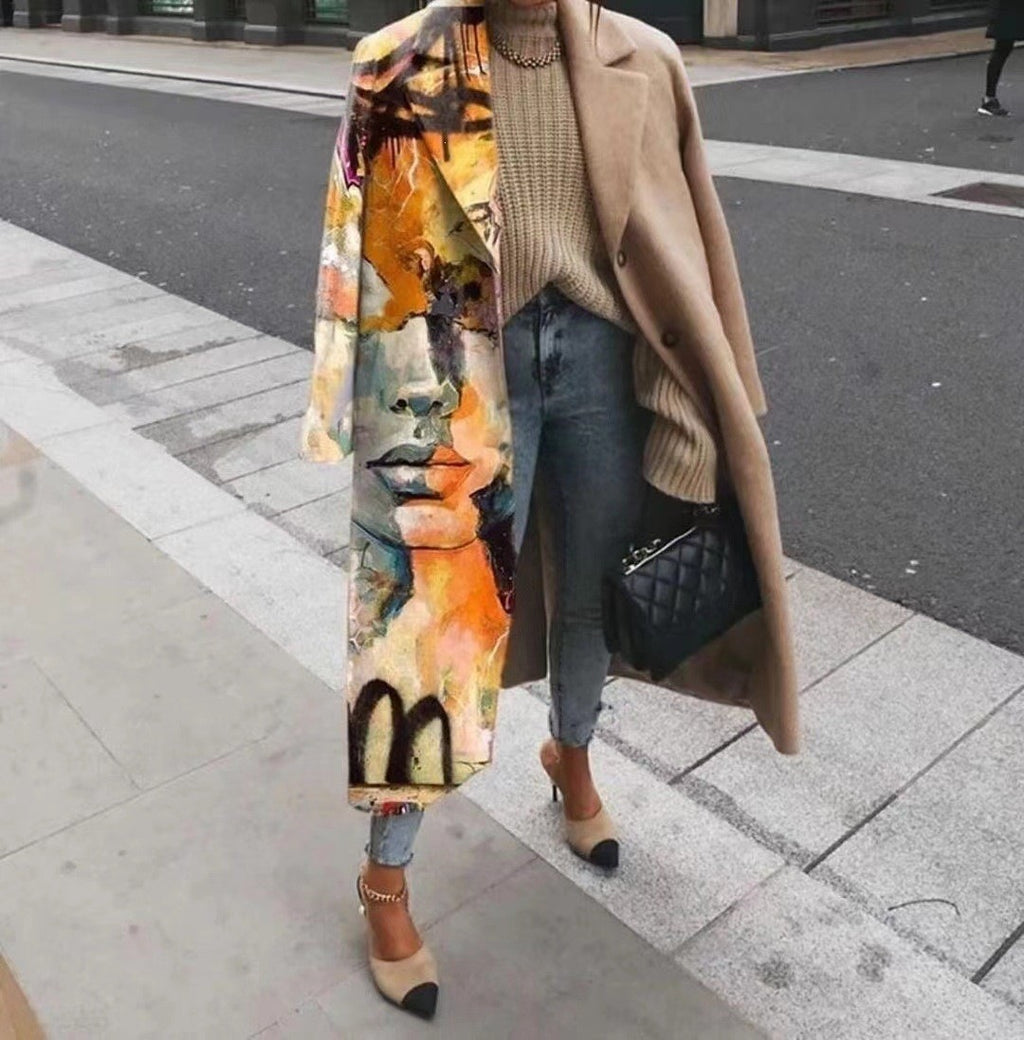 Damen Mantel mit Kunstmotiv und lässigem Schnitt - J&B - 1 - Jasminaboutique.com