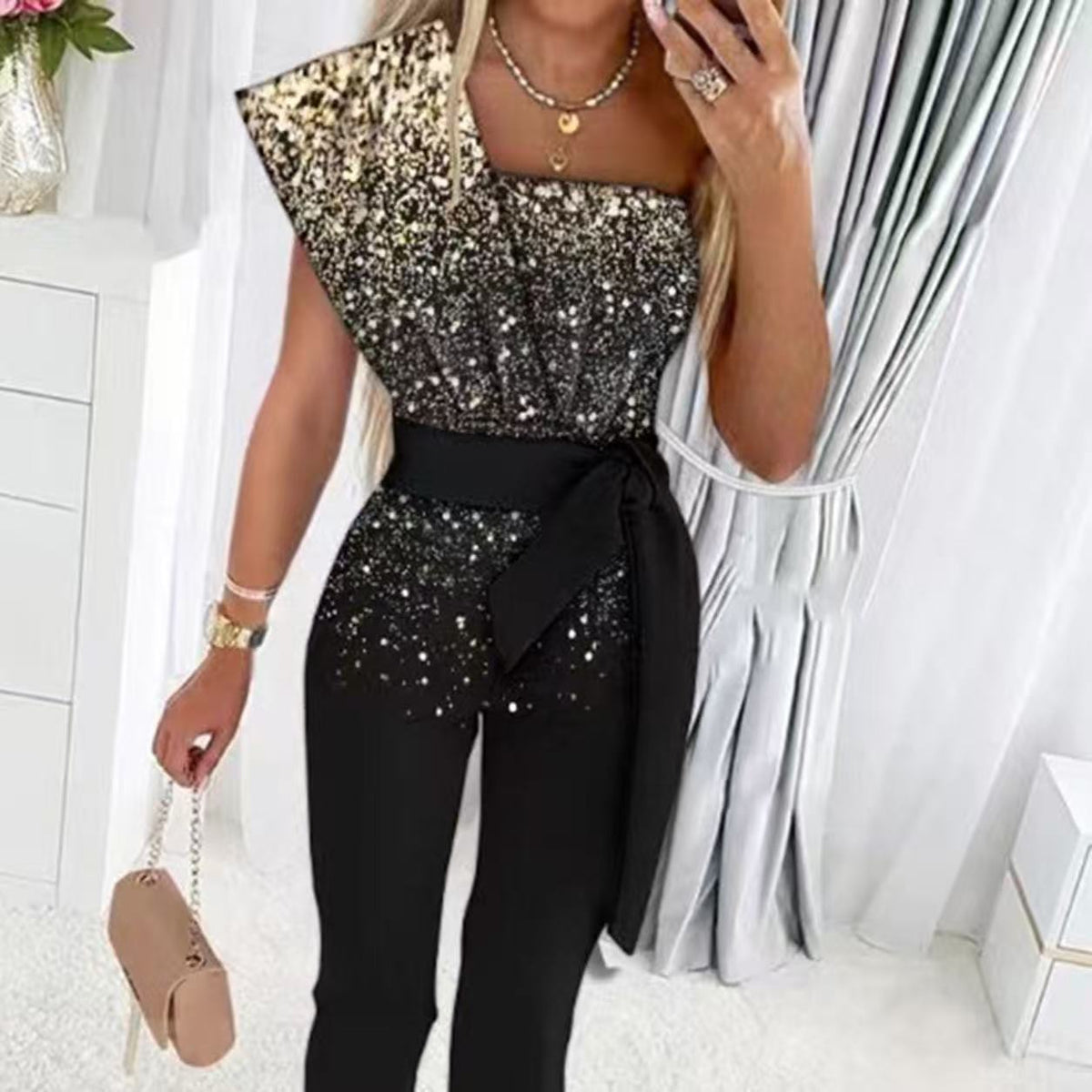 Jumpsuit Damen mit taillierter Silhouette und asymmetrischem Design - J&B - 1 - Jasminaboutique.com