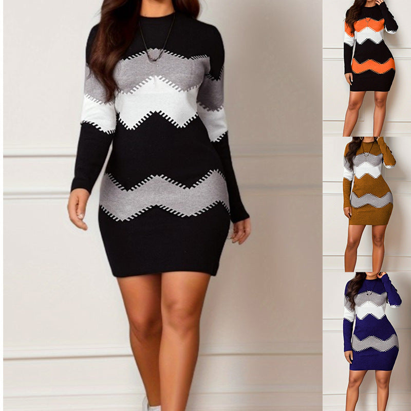 Kleid Damen mit langen Ärmeln und Zickzackmuster - J&B - 1 - Jasminaboutique.com