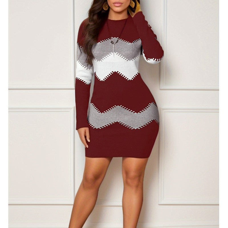 Kleid Damen mit langen Ärmeln und Zickzackmuster - J&B - 5 - Jasminaboutique.com