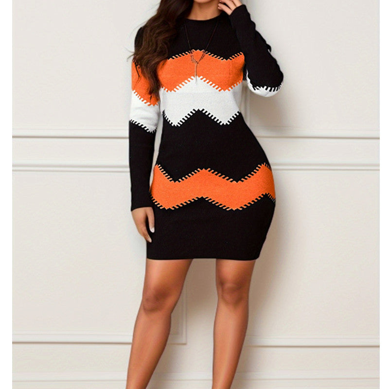 Kleid Damen mit langen Ärmeln und Zickzackmuster - J&B - 6 - Jasminaboutique.com