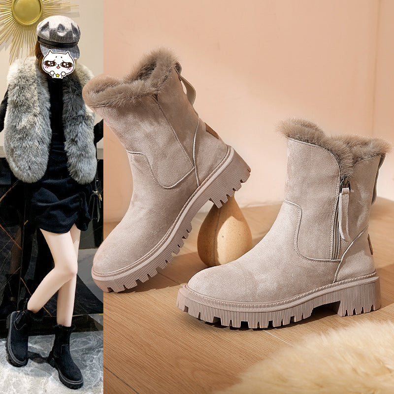 Damen Boots mit flauschigem Innenfutter und Reißverschluss - J&B - 1 - Jasminaboutique.com