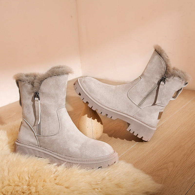 Damen Boots mit flauschigem Innenfutter und Reißverschluss - J&B - 4 - Jasminaboutique.com