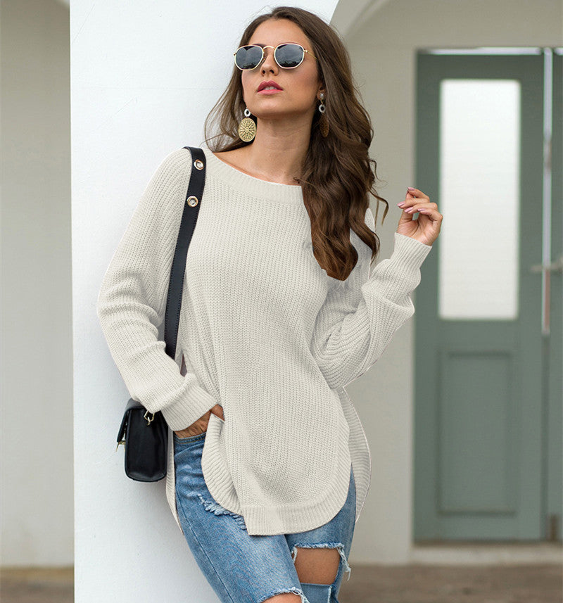 Pullover Damen mit seitlichem Schlitz und Rundhalsausschnitt - J&B - 14 - Jasminaboutique.com