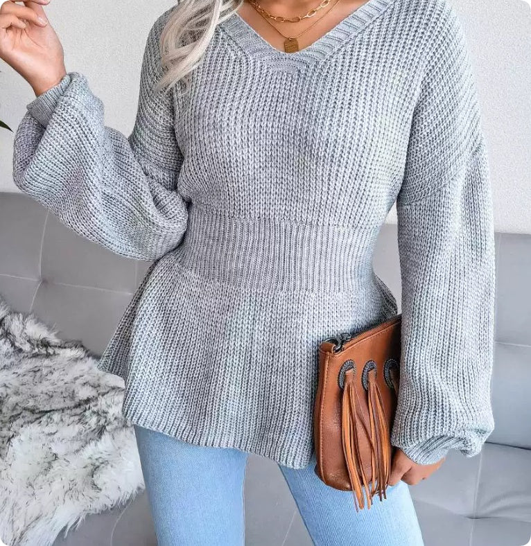 Pullover Damen mit tailliertem Schnitt und V-Ausschnitt - J&B - 2 - Jasminaboutique.com