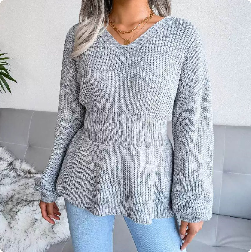 Pullover Damen mit tailliertem Schnitt und V-Ausschnitt - J&B - 5 - Jasminaboutique.com