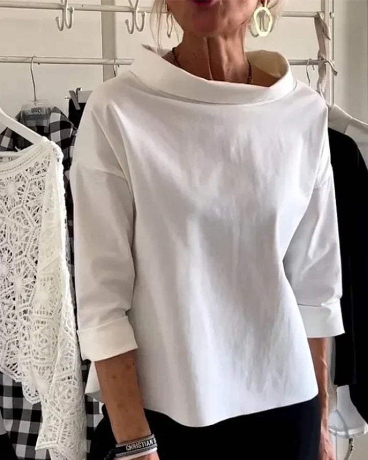 Bluse Damen mit weitem Kragen und 3/4-Ärmeln - J&B - 1 - Jasminaboutique.com