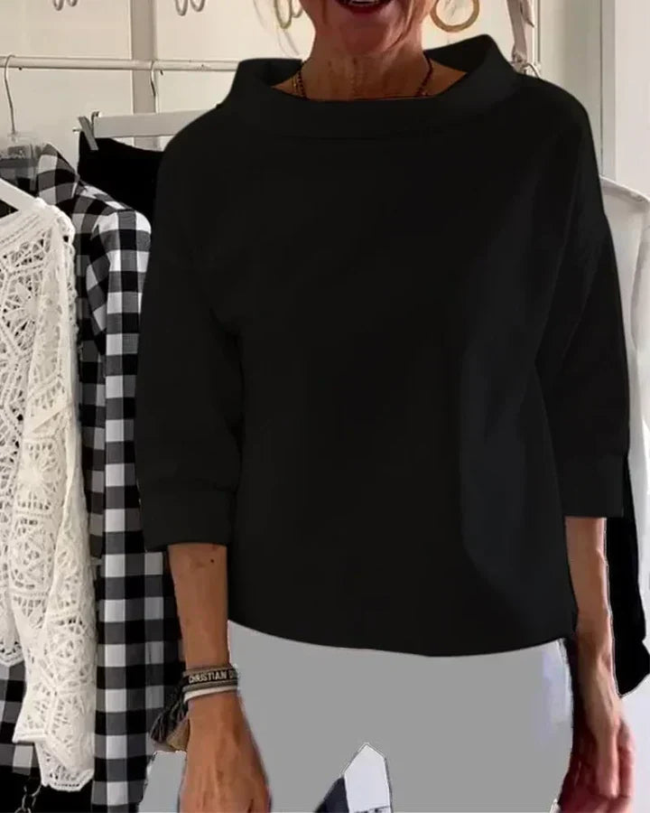 Bluse Damen mit weitem Kragen und 3/4-Ärmeln - J&B - 2 - Jasminaboutique.com
