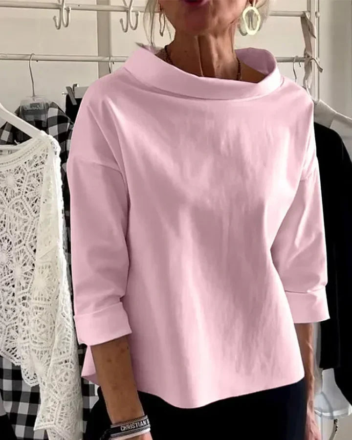 Bluse Damen mit weitem Kragen und 3/4-Ärmeln - J&B - 3 - Jasminaboutique.com