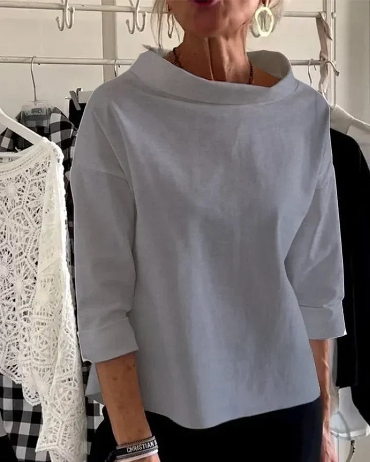Bluse Damen mit weitem Kragen und 3/4-Ärmeln - J&B - 4 - Jasminaboutique.com