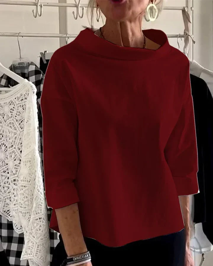 Bluse Damen mit weitem Kragen und 3/4-Ärmeln - J&B - 6 - Jasminaboutique.com