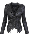 Bikerjacke Damen mit asymmetrischem Reißverschluss und Stehkragen - J&B - 1 - Jasminaboutique.com
