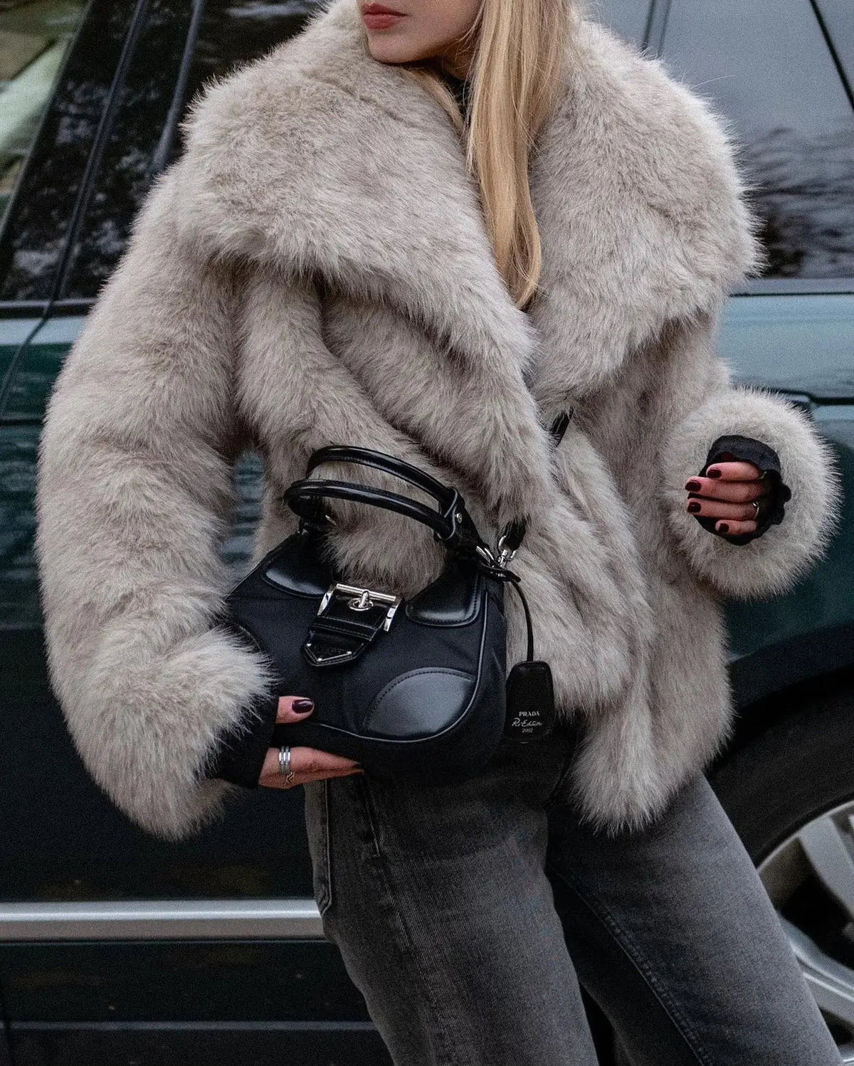 Faux Fur Jacke Damen mit weitem Kragen - J&B - 2 - Jasminaboutique.com