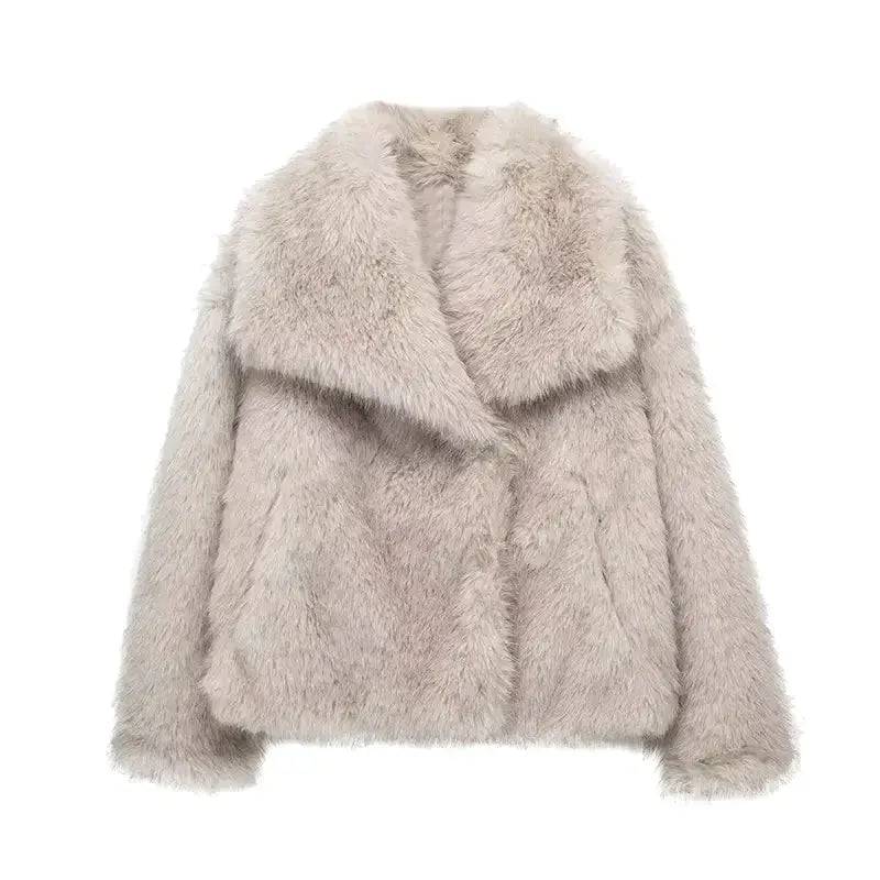 Faux Fur Jacke Damen mit weitem Kragen - J&B - 7 - Jasminaboutique.com