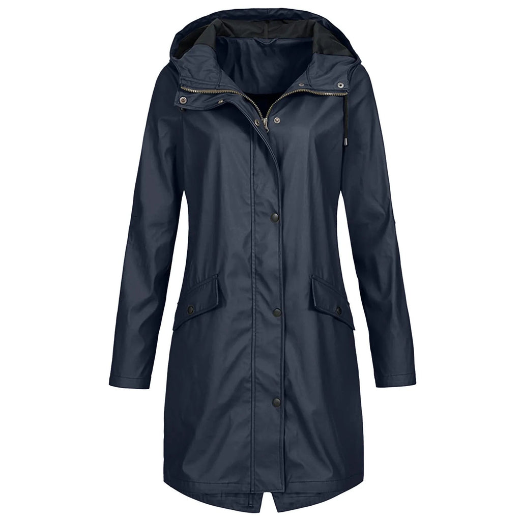 Damen Regenmantel mit Kapuze und Druckknopfverschluss - J&B - 1 - Jasminaboutique.com