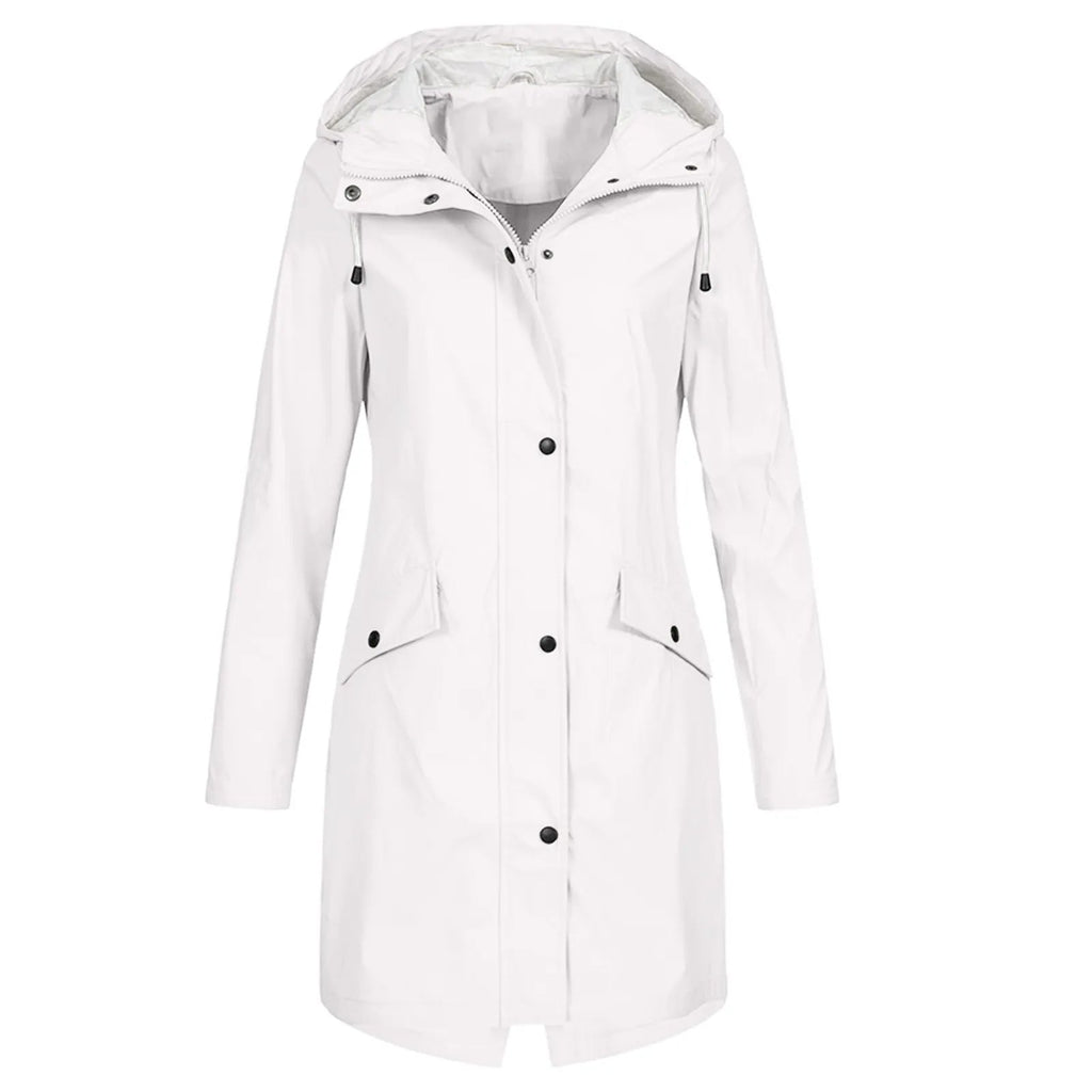 Damen Regenmantel mit Kapuze und Druckknopfverschluss - J&B - 2 - Jasminaboutique.com