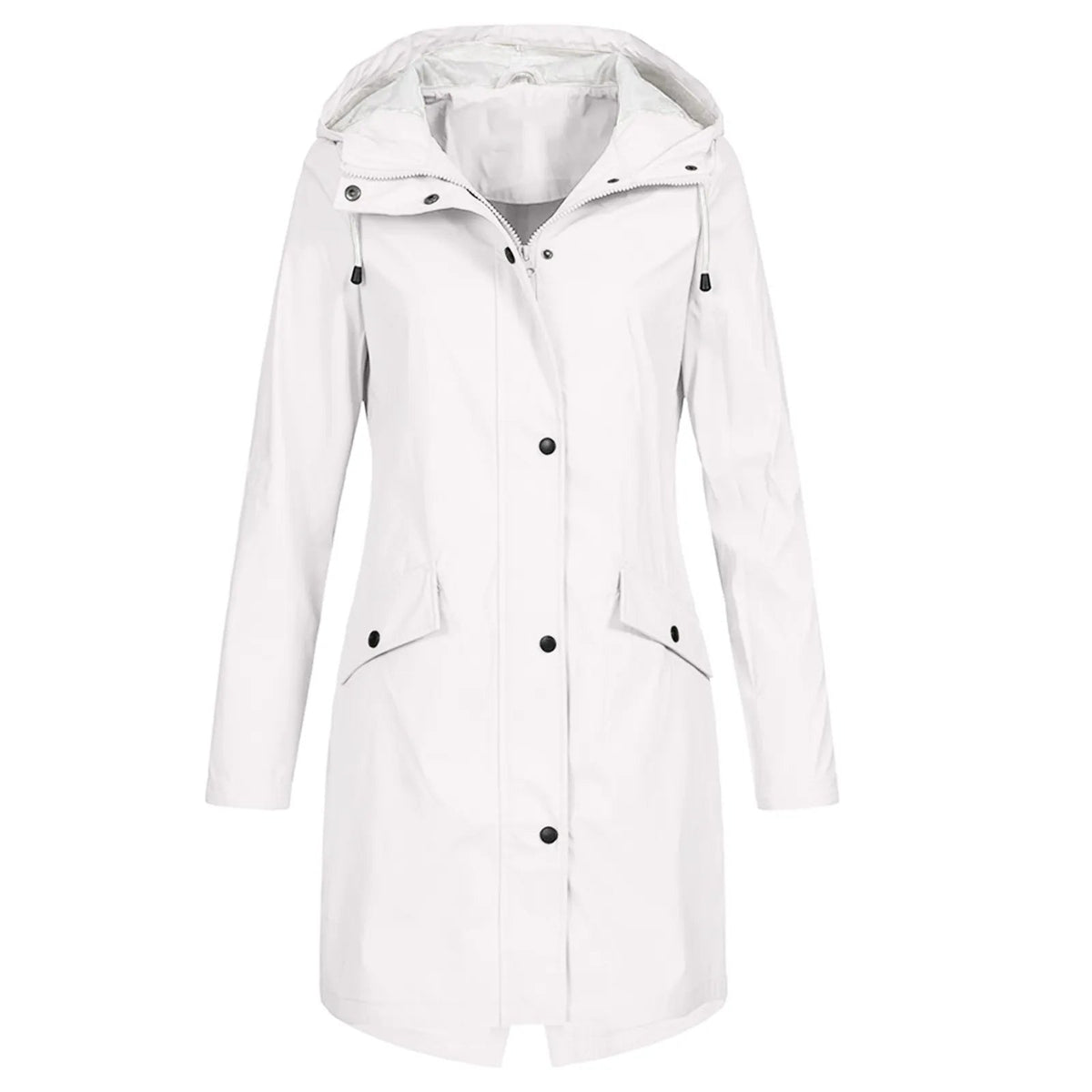 Damen Regenmantel mit Kapuze und Druckknopfverschluss - J&B - 2 - Jasminaboutique.com