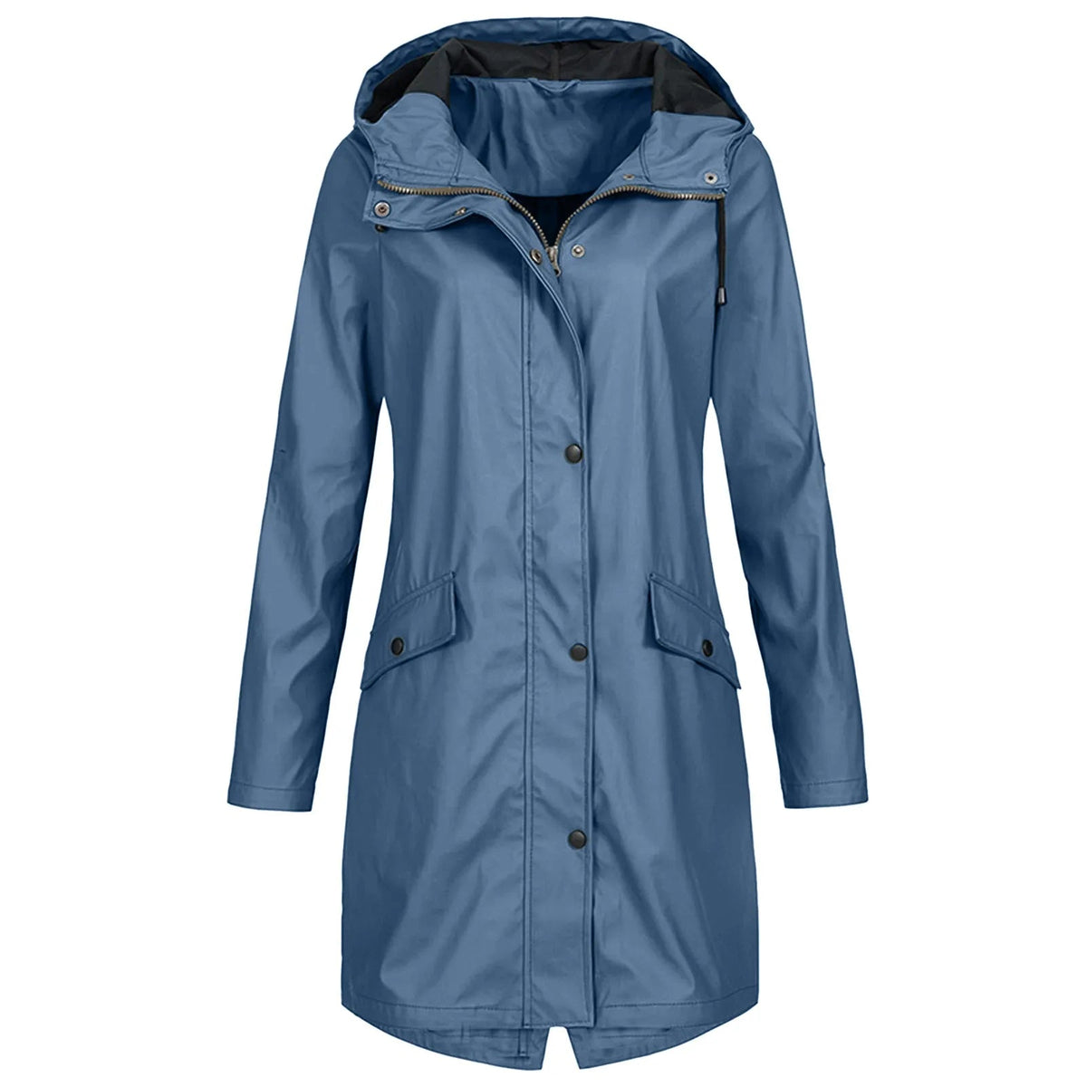 Damen Regenmantel mit Kapuze und Druckknopfverschluss - J&B - 3 - Jasminaboutique.com