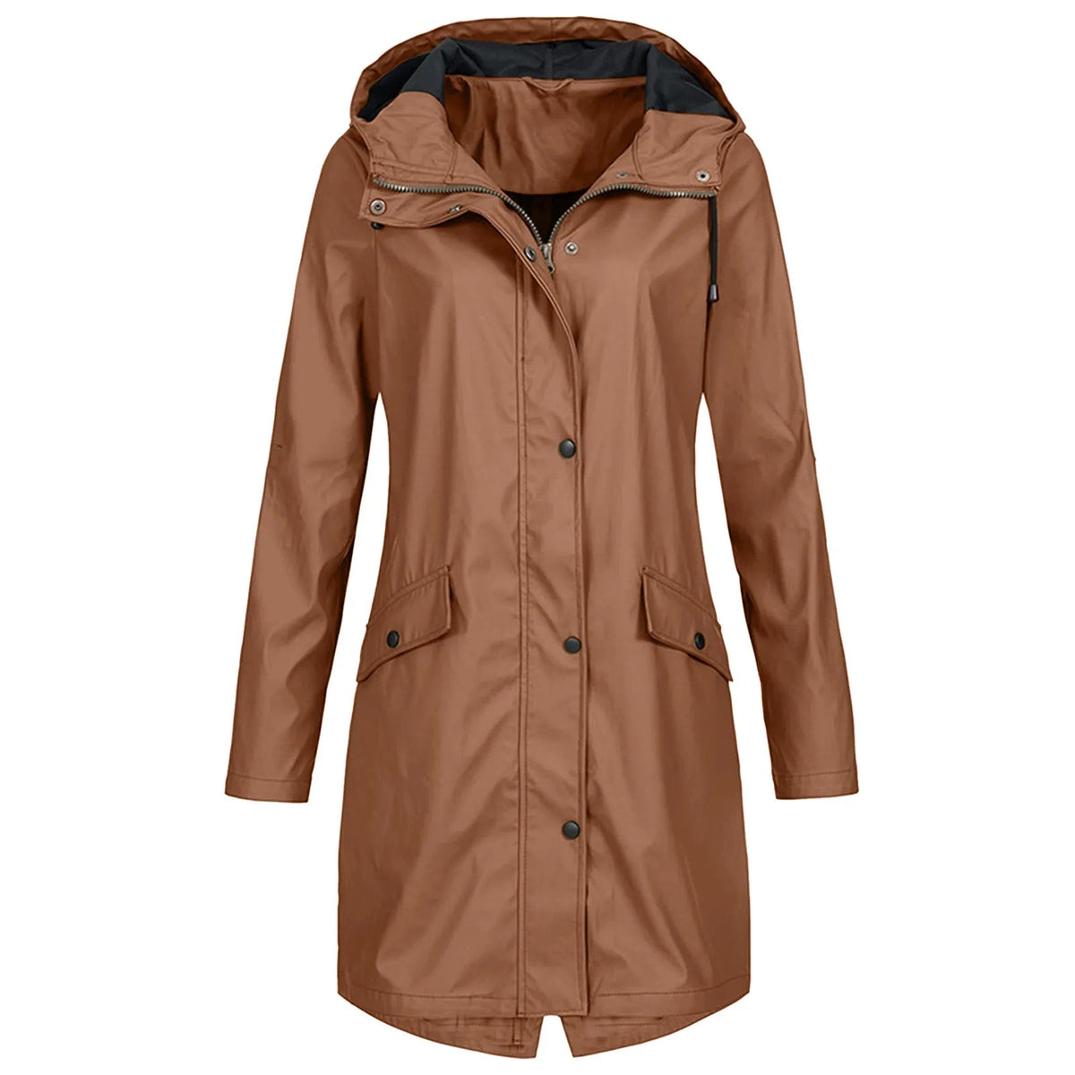 Damen Regenmantel mit Kapuze und Druckknopfverschluss - J&B - 4 - Jasminaboutique.com