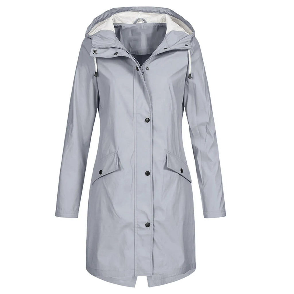 Damen Regenmantel mit Kapuze und Druckknopfverschluss - J&B - 5 - Jasminaboutique.com