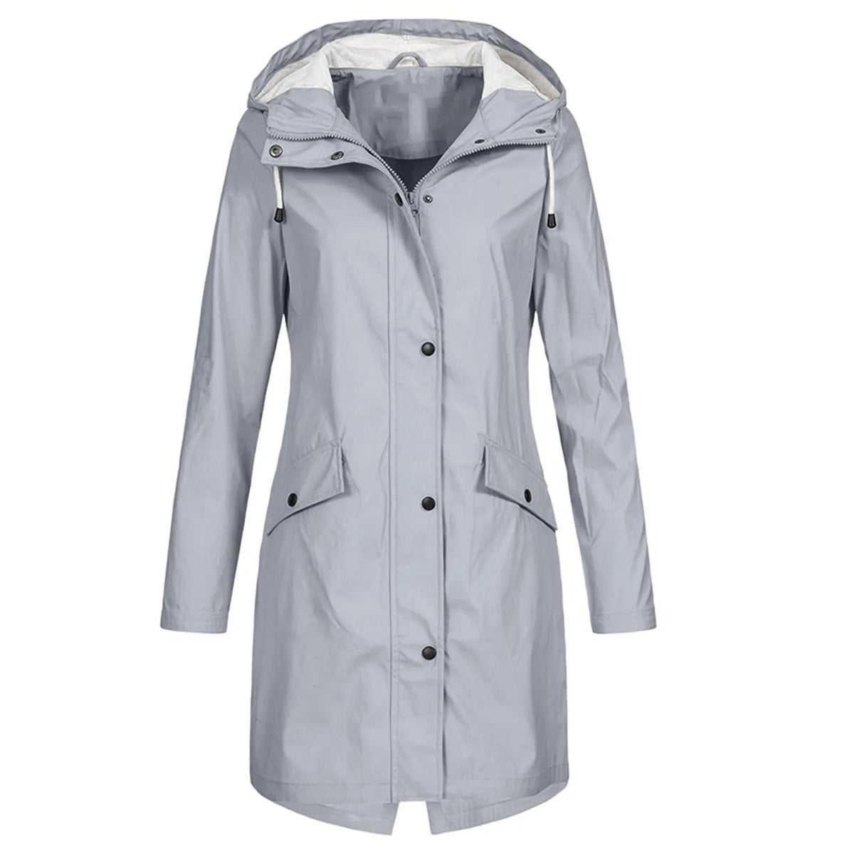 Damen Regenmantel mit Kapuze und Druckknopfverschluss - J&B - 5 - Jasminaboutique.com