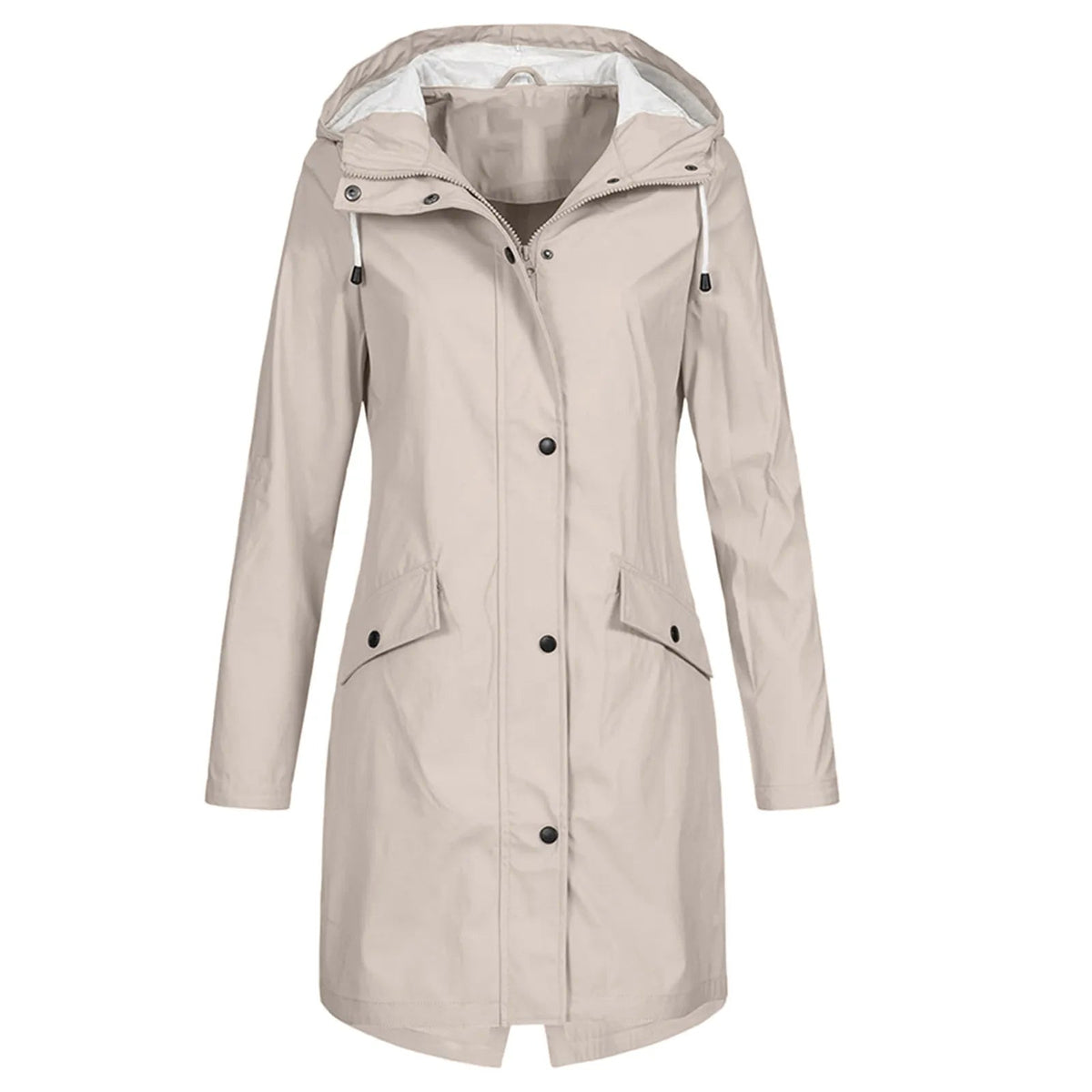 Damen Regenmantel mit Kapuze und Druckknopfverschluss - J&B - 6 - Jasminaboutique.com