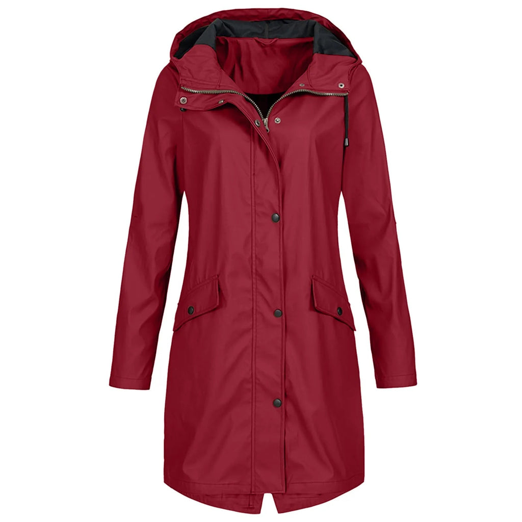Damen Regenmantel mit Kapuze und Druckknopfverschluss - J&B - 7 - Jasminaboutique.com