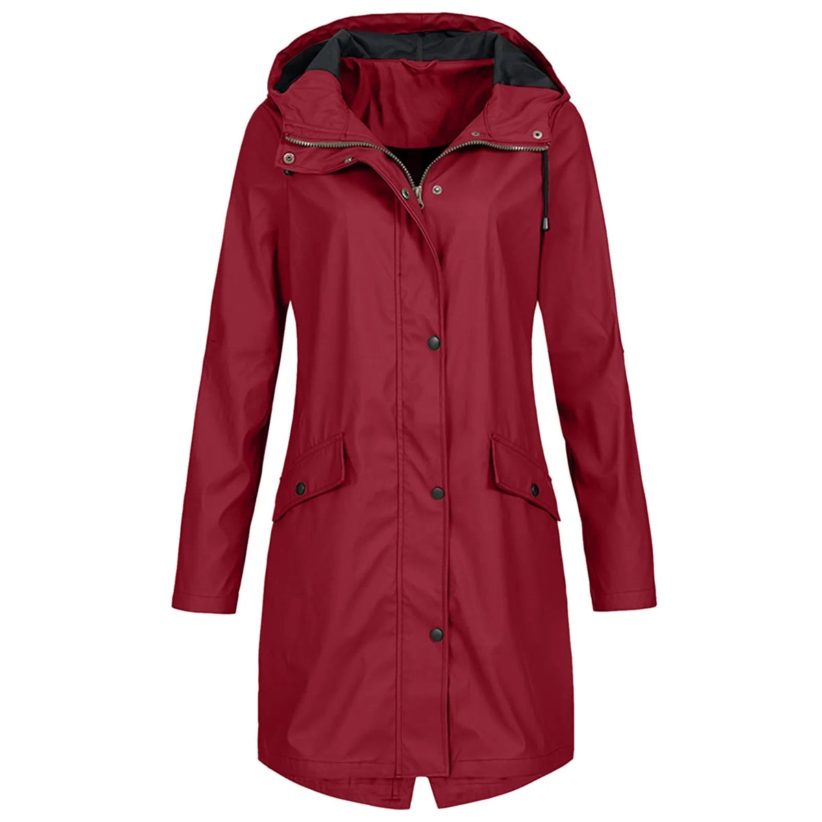 Damen Regenmantel mit Kapuze und Druckknopfverschluss - J&B - 7 - Jasminaboutique.com