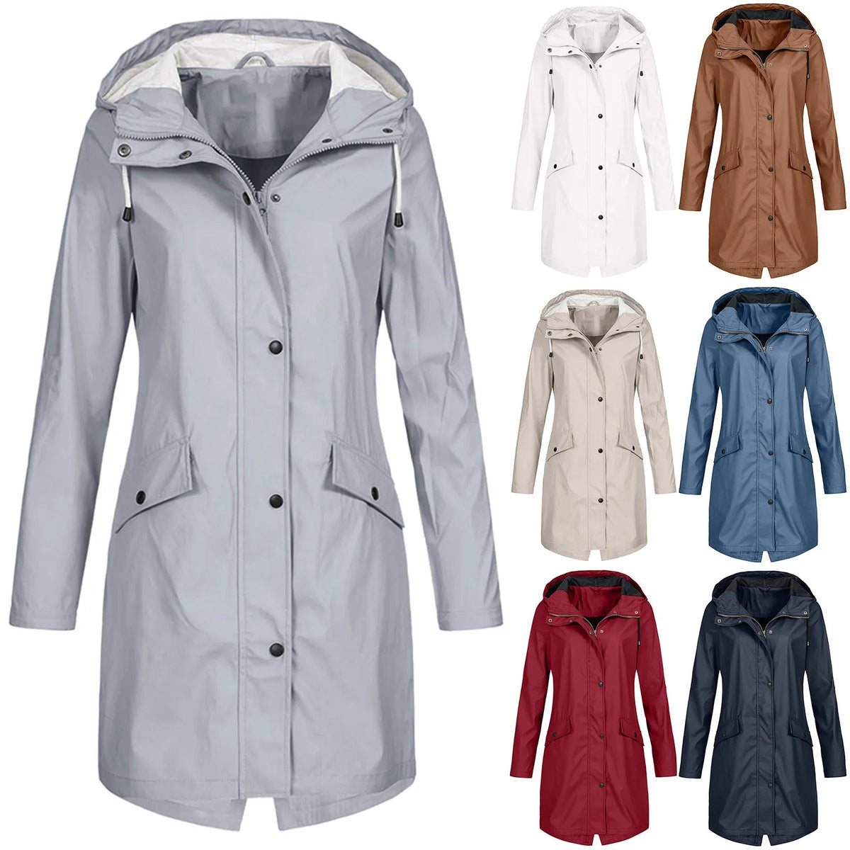 Damen Regenmantel mit Kapuze und Druckknopfverschluss - J&B - 8 - Jasminaboutique.com
