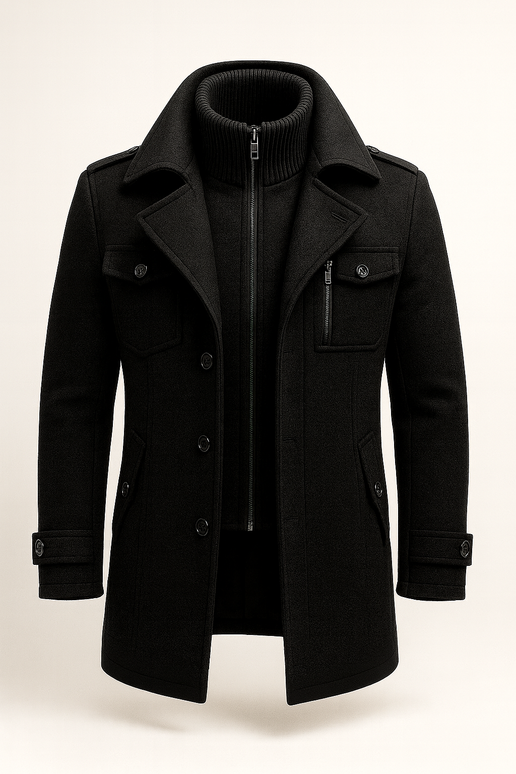 Herren Wintermantel mit strukturiertem Schnitt und Schulterepauletten - J&B - 1 - Jasminaboutique.com