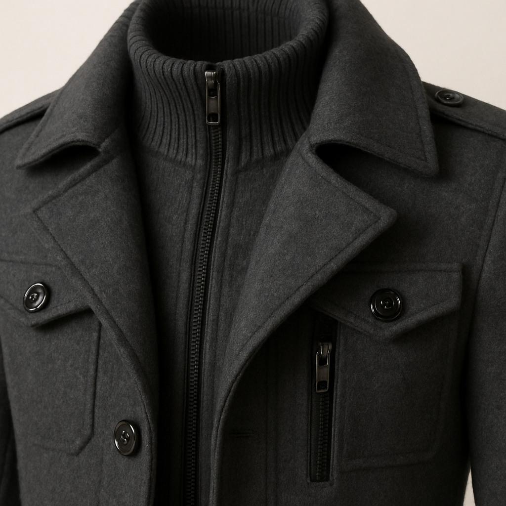 Herren Wintermantel mit strukturiertem Schnitt und Schulterepauletten - J&B - 7 - Jasminaboutique.com