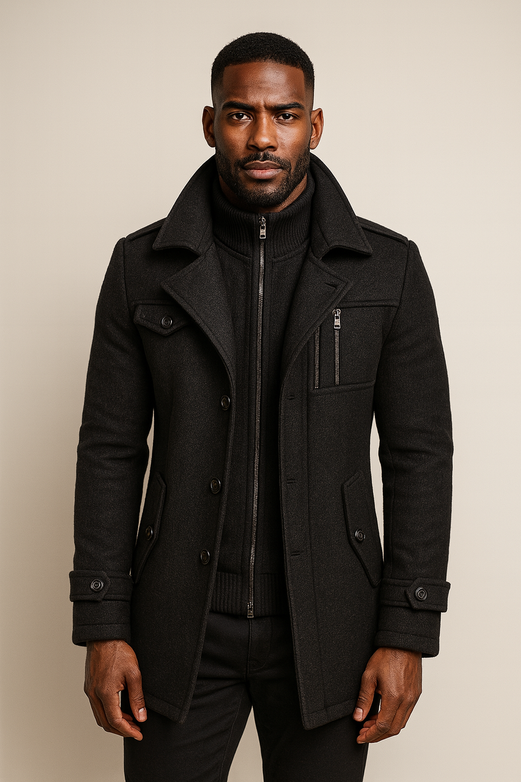 Herren Wintermantel mit strukturiertem Schnitt und Schulterepauletten - J&B - 10 - Jasminaboutique.com