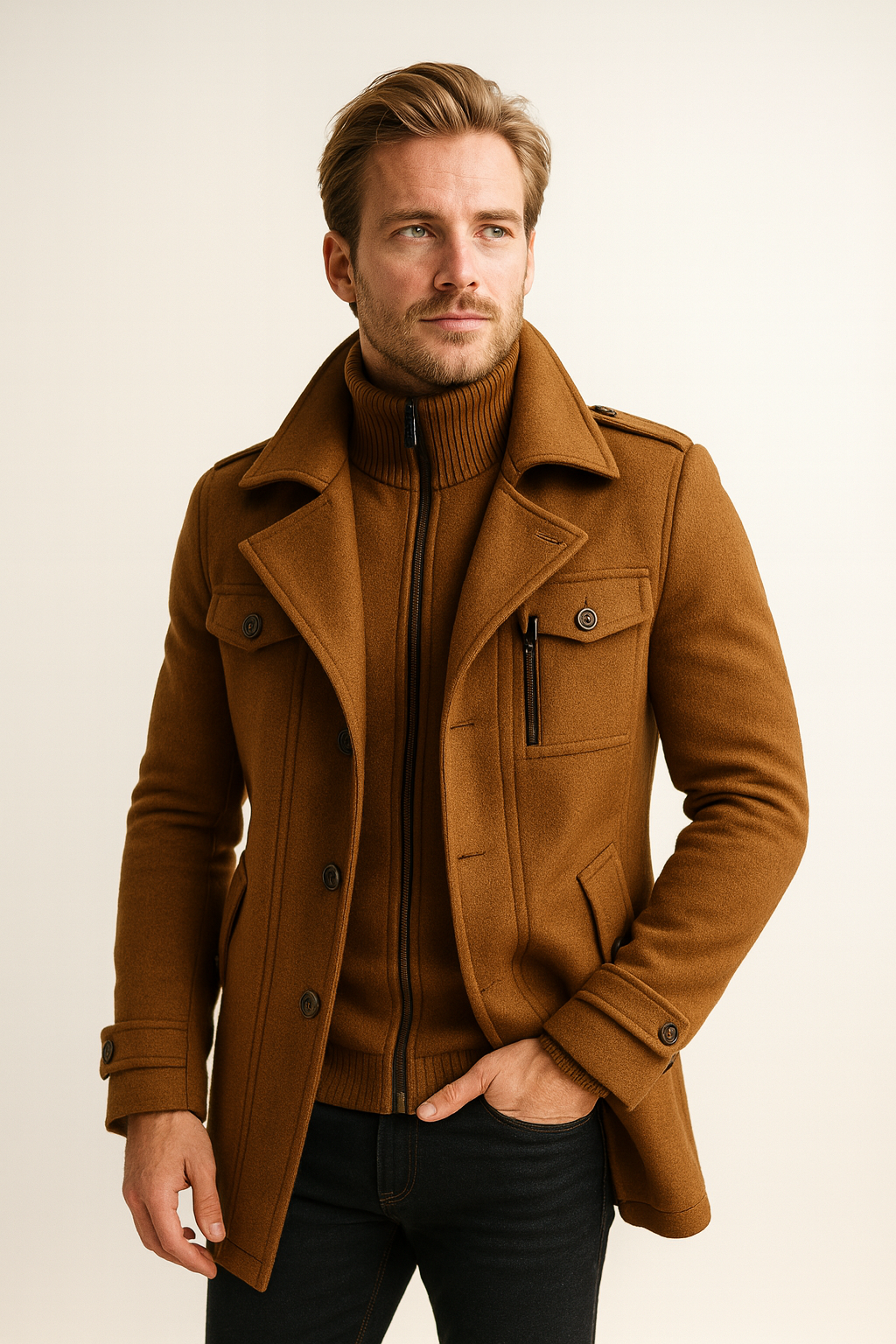 Herren Wintermantel mit strukturiertem Schnitt und Schulterepauletten - J&B - 11 - Jasminaboutique.com
