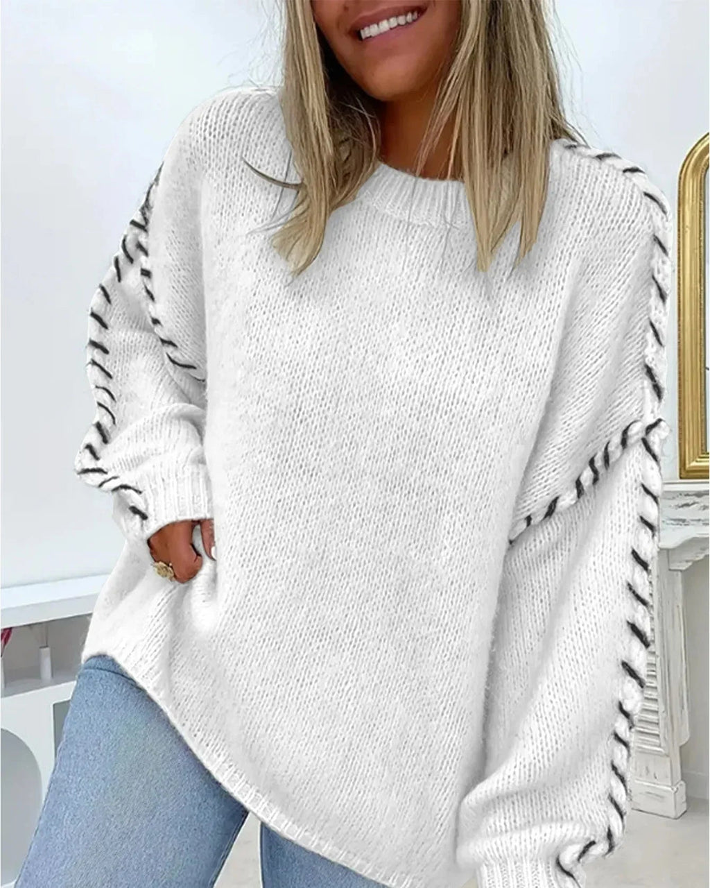 Pullover Damen mit lässigem Schnitt und kontrastierendem Detail - J&B - 3 - Jasminaboutique.com