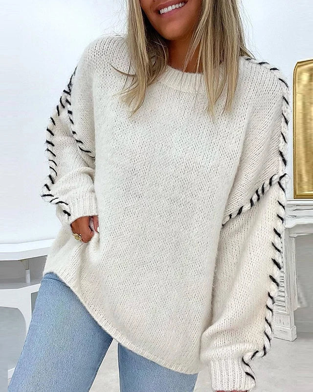 Pullover Damen mit lässigem Schnitt und kontrastierendem Detail - J&B - 4 - Jasminaboutique.com