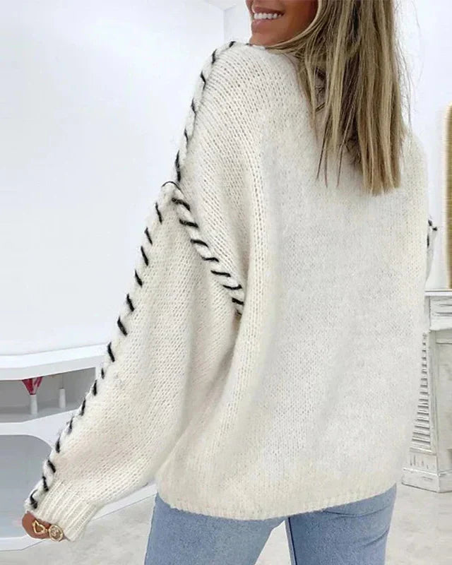 Pullover Damen mit lässigem Schnitt und kontrastierendem Detail - J&B - 6 - Jasminaboutique.com